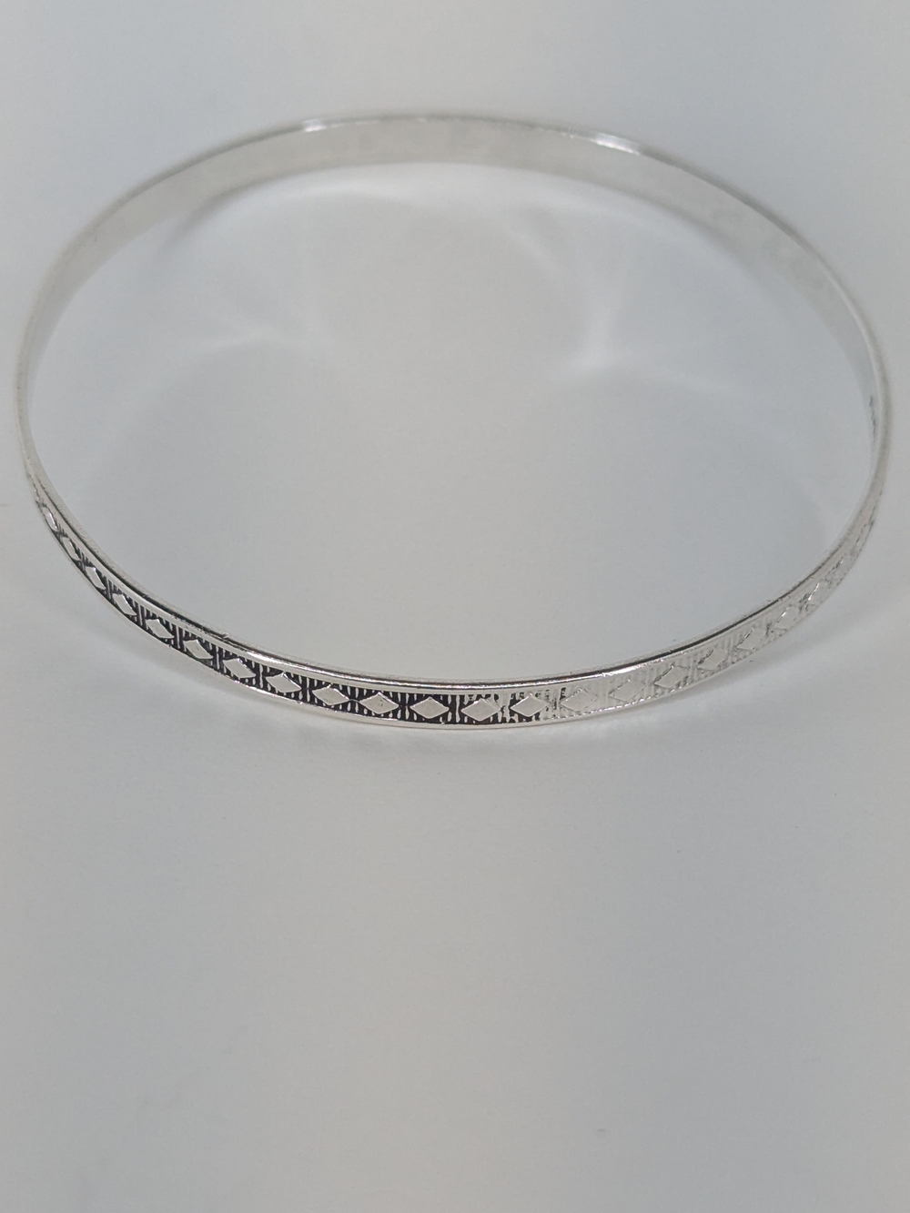 Sterling Silver Etched Narrow Bangle Bracelet - Silver